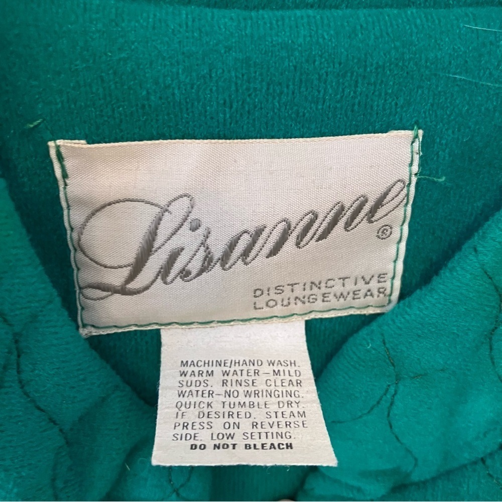 VTG 70s LISANNE Kelly Green Loungewear 3/4 Zip Velour Robe Sz. L Quilted Top - Picture 6 of 9